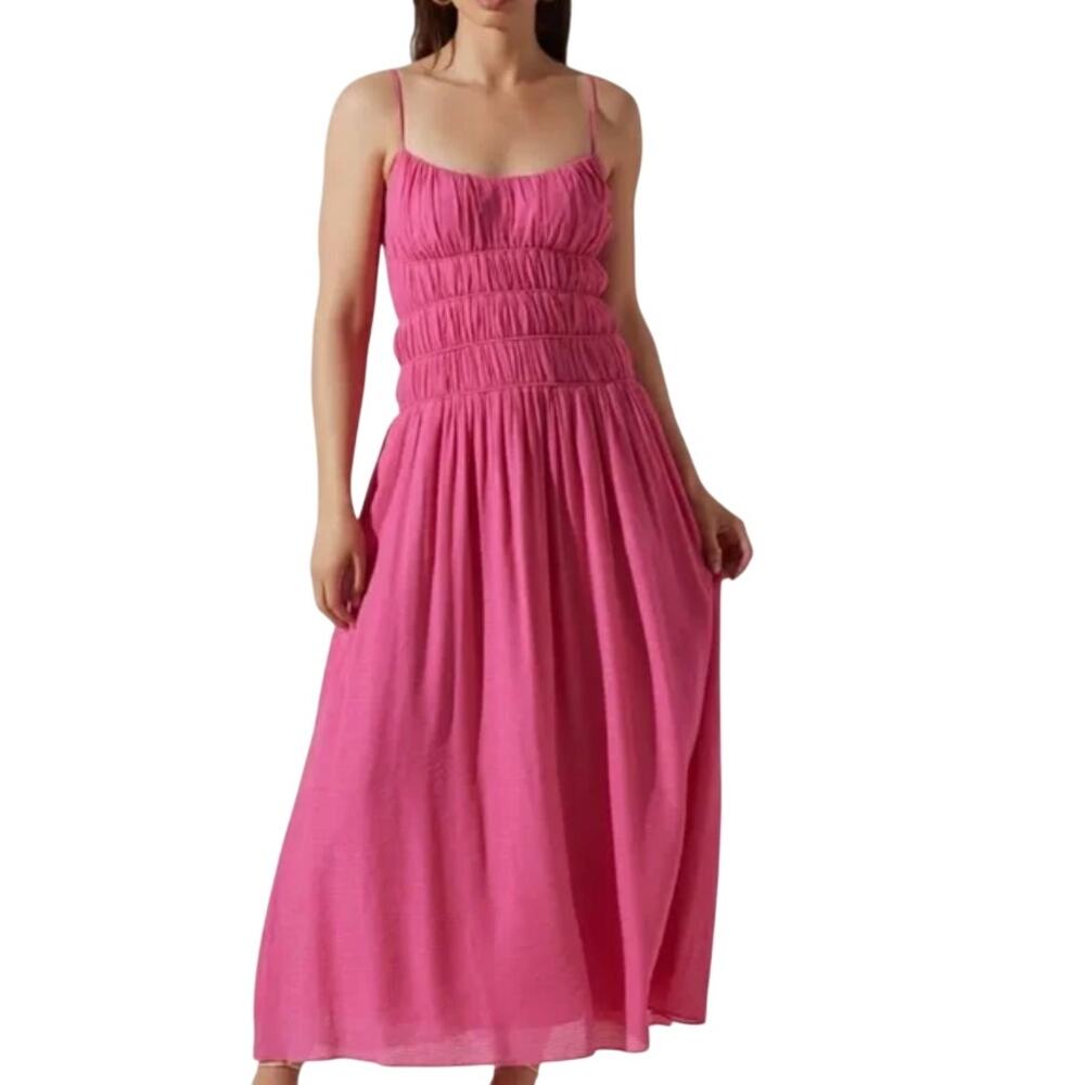 ASTR the Label Andrina Smocked Maxi Dress in Hot Pink Small